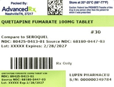 Quetiapine Fumarate 100mg #30 (Quetiapine Fumarate 100mg Ndc 80425 0413 01)